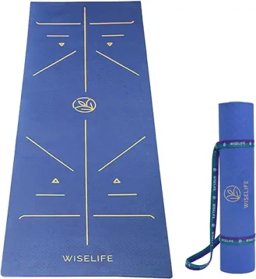 10. WiseLife TRU Alignment Yoga Mat + Sleek Yoga Strap for Men and Women