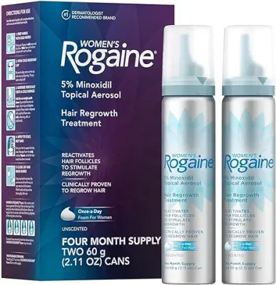 14. Women's Rogaine 5% Minoxidil Foam, Topical Once-A-Day Hair Loss Treatment for Women to Regrow Fuller, Thicker Hair, Unscented, 4-Month Supply, 2 x 2.11 oz