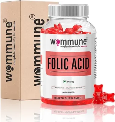 10. WommuneFolic Acid Gummies - Prenatal Vitamin B9, Women's Health, Strawberry Flavor, Vegetarian,Gluten-Free, Pregnancy Support, Energy Boost, Immune Health, Radiant Skin, Hormonal Balance 30 gummy