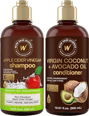 13. WOW Skin Science Apple Cider Vinegar Shampoo & Conditioner Set with Coconut & Avocado Oil - Men and Women Gentle Shampoo Set - Hair Growth Shampoo for Thinning Hair & Loss - Sulfate & Paraben Free