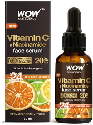 10. WOW Skin Science Brightening 20% Vitamin C Face Serum | Boost Collagen and Elastin for Anti aging, Skin Repair | For Dark Circles, Fine Lines | Glowing Skin | Hydrates | 30 ml