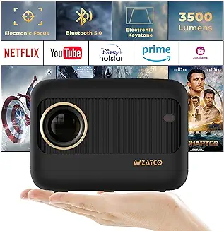 5. WZATCO Eve | Portable 720P Native Projector for Home | 1080P Full HD Support | Electronic Focus | Bluetooth 5.0 | 3500 lumens (350 ANSI) | 5W HiFi Speaker | 176" Screen | Compatible with 4K TV Stick