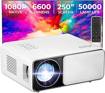 9. WZATCO Yuva Plus (Upgraded) Native 1080P Full HD Projector with 4K Support, True 420 ANSI on Screen Brightness (Best in Segment), 250" Screen | 5 Watt HiFi Speaker | Slide Lens Door