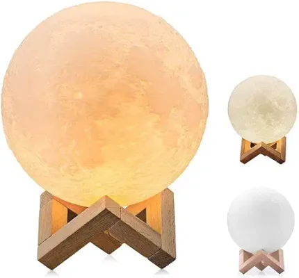 4. XERGY 10 cm 3D Rechargeable Moon Lamp with Touch Control Adjust Brightness with Wooden Stand 3D Print for rakshabandhan Gift for Sister