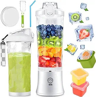 14. YIUOKAEI Portable Blender Personal Juicer - Kitchen 21oz USB Rechargeable 4000mAh Large Battery with 6 Blades for Smoothies Shakes Baby Food and Proteins - Home Office Gym Sports and Travel (White)
