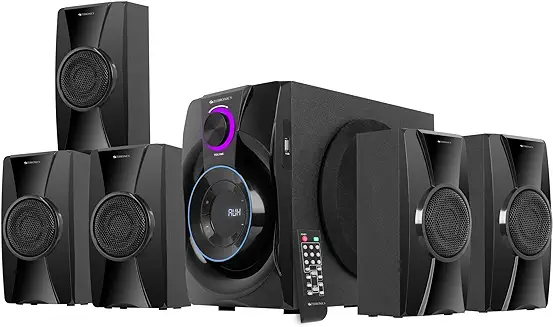 3. ZEBRONICS Basso 100 5.1 Home Theater Speaker with 5.25" Subwoofer, 90W RMS Powerful Bass, Bluetooth 5.1, Wall Mount, AC-3 Surround Sound, RGB Ring Light, Remote Control & LED Display