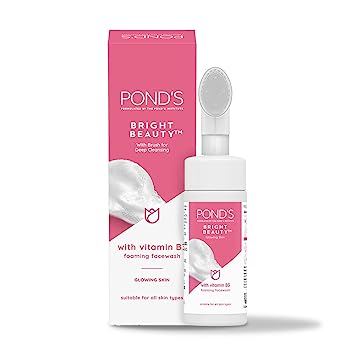 Pond's Bright Beauty Foaming Brush Facewash for Glowing Skin, Deep Clean Pores, All Skin Types, 150 ml