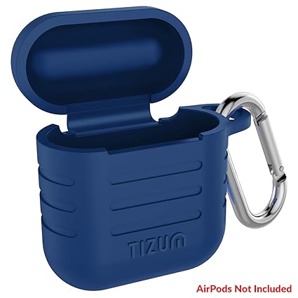 Tizum Apple AirPods Case Silicone-Shockproof Case Cover with Carabiner Hook for AirPod 2 | Blue
