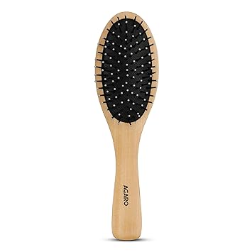 AGARO Wooden Narrow Oval Hair Brush with Strong & flexible nylon bristles, having Anti static ball tips For Grooming, Straightening, Detangling & adding shine to Hair, ideal for Men, Women & Kids