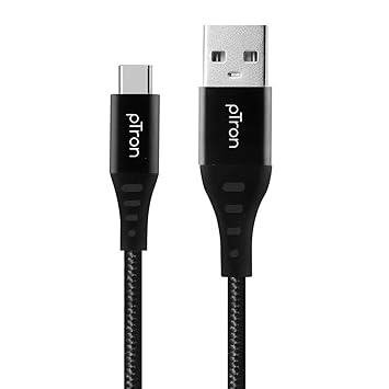 pTron USB-A to Type-C 3A Fast Charging Cable Compatible with Android Phones/Tablets, 480mbps Data Transfer Speed, Made in India, Solero TB301 Tangle-Free USB Cable (Nylon Braided, 1.5M, Black)