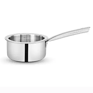 BERGNER Tripro Triply Stainless Steel Saucepan/Tea Pan/Milk Pan, 14 Cm, 1.2 LTR, Chai Pan Without Lid, Induction and Gas Ready, Heavy Bottom, Long Stay Cool Handle, Silver,Polished, 1.2 Liter
