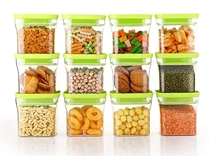 Homemet Airtight Plastic Unbreakable Square Containers, Kitchen Storage Container, Grocery Container & Container Set - 600 ML (GREEN, 6)