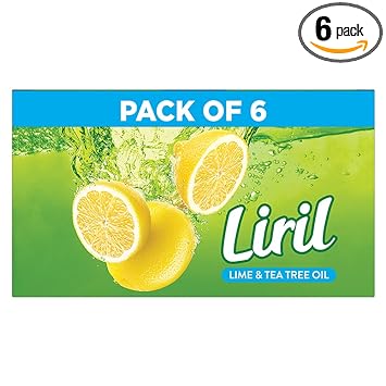 Liril Lemon & Tea Tree Natural Bathing Soap for Body 125 g (Combo Pack of 6) Refreshing Bath Soap Bar for Men & Women - Sulphate Free|| Paraben Free