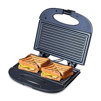 Bajaj SWX 4 Deluxe 800-Watt 2-Slice Grill Sandwich Maker | Non-Stick Coated Plates for Easy-to-Clean | Upright Compact Storage | Buckle Clips Lock | 2-Yr Warranty by Bajaj | Black Sandwich Toaster