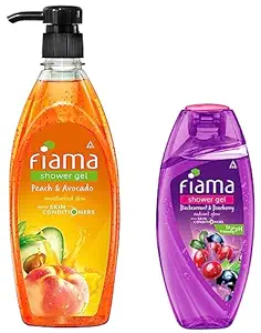 Fiama Black Currant and Bearberry Radiant Glow Shower Gel, 250ml And Fiama Peach And Avocado Mild Dew Shower Gel, 500ml