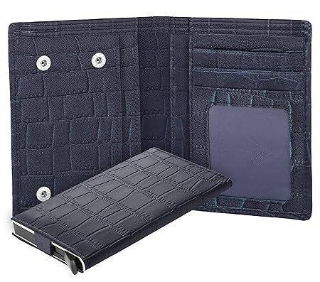 WildHorn Top Grain Portrait Leather Wallet for Men | C-Clip Detachable Card Case I Credit & Debit Card Holder I Extra Capacity | Ultra Strong Stitching (Navy Blue (C))
