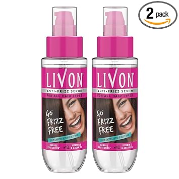 Livon Hair Serum For Women | All Hair Types | Smooth, Frizz-Free & Glossy Hair | With Argan Oil & Vitamin E | 100 Ml (Pack Of 2)