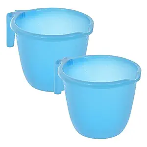 Kuber Industries Plastic Bathroom Mug|Strong Plastic Material & Great Capicity|Size 14 x 14 x 12 CM,Pack of 2,Capicity 1 LTR (Sky Blue)-46KM0205, Standard