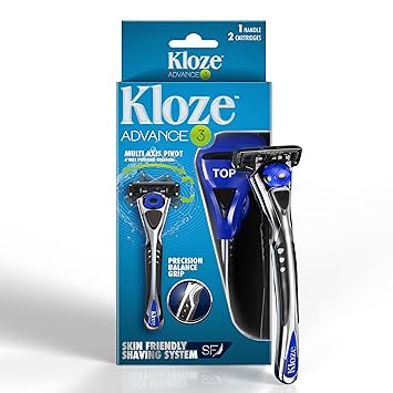 Kloze Advance 3, Shaving Razor for men with 3 Blades (2 Cartridges), Easy & Smooth Shave