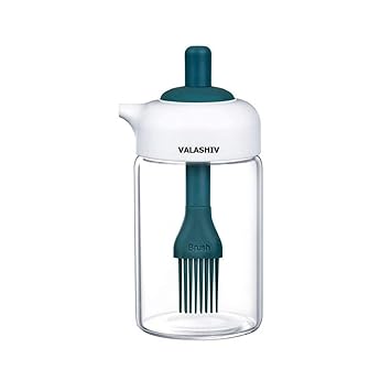 Valashiv Oil Dispenser Bottle | Wide Opening Oil Bottle | Oil Dispenser with Silicone Oil Brush | 230 ml Oil Container for Cooking, Baking, BBQ, Marinating (Multicolor, Pack of 1)