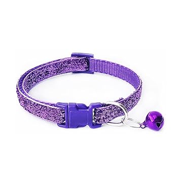 YellowCult Dazzling & Shimmering Pet Collar Collection for Cats, Puppies, Small Dogs, Fat Rabbits - [with Bell & Safety Buckle Lock] - [Glittering Purple]