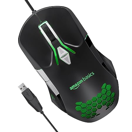Amazon Basics Wired Gaming Mouse with Up to 6400 DPI, RGB, 4 Programmable Keys