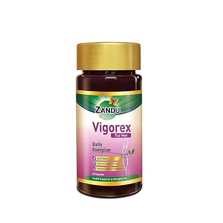 Zandu Vigorex For Her: A Daily Energizer |100% Natural,Authentic & Safe ingredients| Her Secret Remedy for Vigour and Vitality (Pack of 60 capsules)