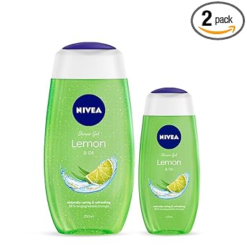 NIVEA Lemon & Oil Body Wash, Pampering Care With Refreshing Scent Of Lemon, Home & Travel Kit, 250ml+ 125ml