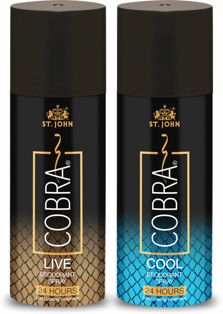 ST-JOHN Cobra Deo Cool (150 ml) & Cobra Deo Live (150 ml) Deodorant Spray  -  For Men  (300 ml, Pack of 2)