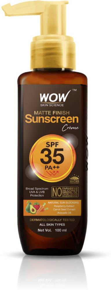 WOW SKIN SCIENCE Sunscreen Matte Finish - SPF 35 PA++ - Daily Broad Spectrum - UVA &UVB Protection - Quick Absorb - for All Skin Types - No Parabens, Silicones, Mineral Oil, Oxide, Color & Benzophenone - 100mL - SPF SPF 35 PA++ PA++  (100 ml)