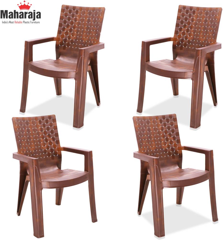 MAHARAJA Matrix for Home, Office | Comfortable | Arm Rest | Bearing Capacity up to 200Kg Plastic Outdoor Chair  (Teak Wood, Set of 4, Pre-assembled)