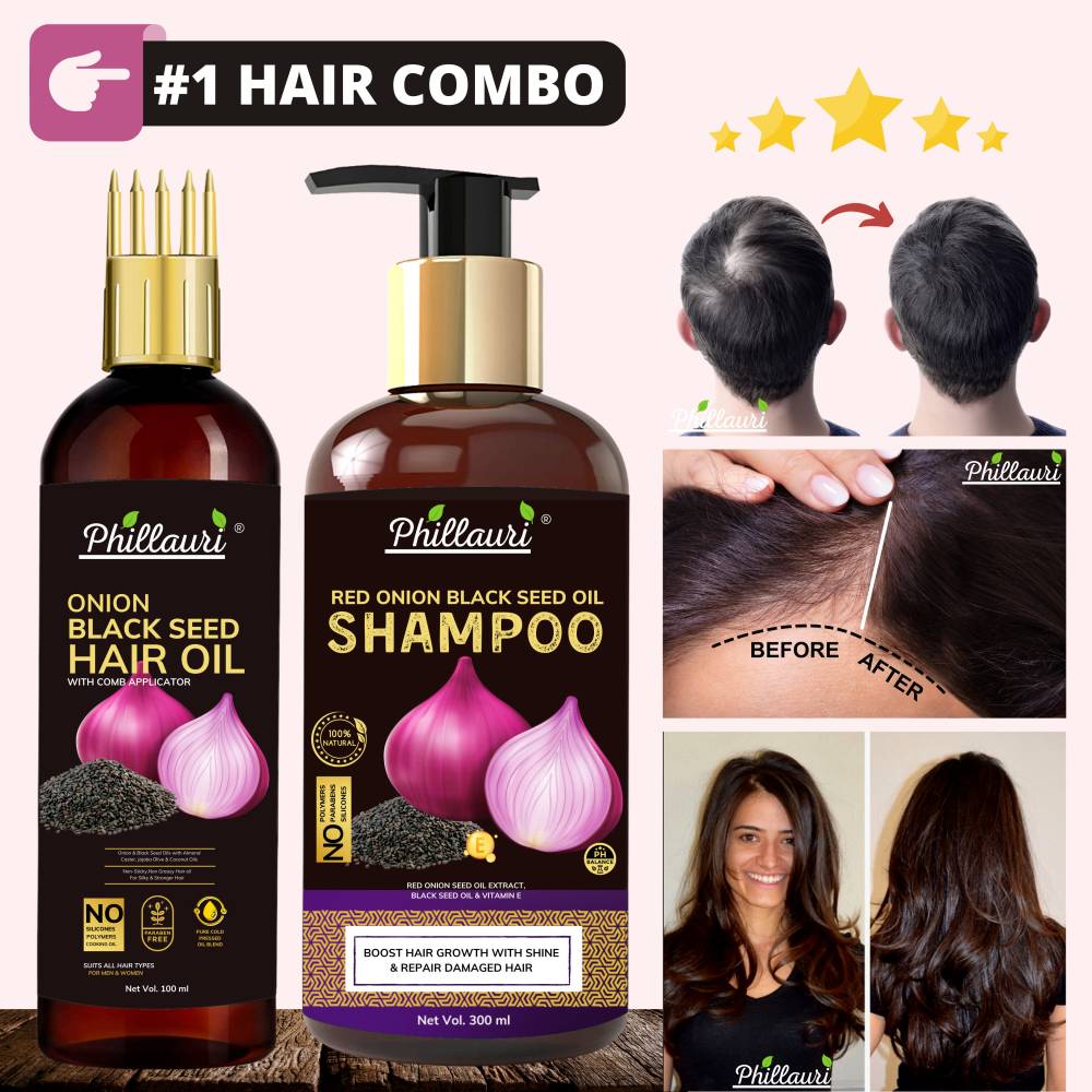 Phillauri Onion Shampoo and Hair oil with Vitamin E, Natural Extracts & Herbs  (2 Items in the set)