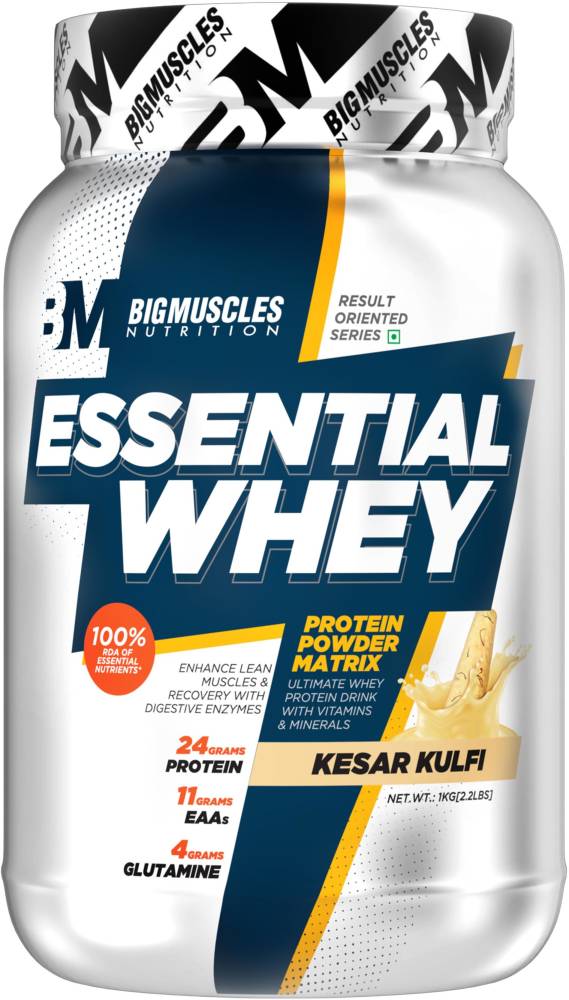 BIGMUSCLES NUTRITION Essential | 24g Protein with Digestive Enzymes, Vitamin & Minerals Whey Protein  (1 kg, Kesar Kulfi)