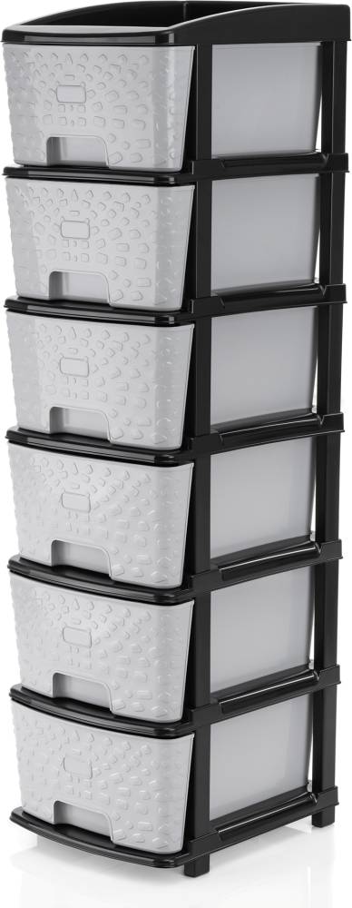 Pinkwhale 6 Compartments Plastic NEW 6XL STONE GREY COLOR MODULAR DRAWER SYSTEM MULTI PURPOSE STORAGE BOX BASKET  (Grey, Black)