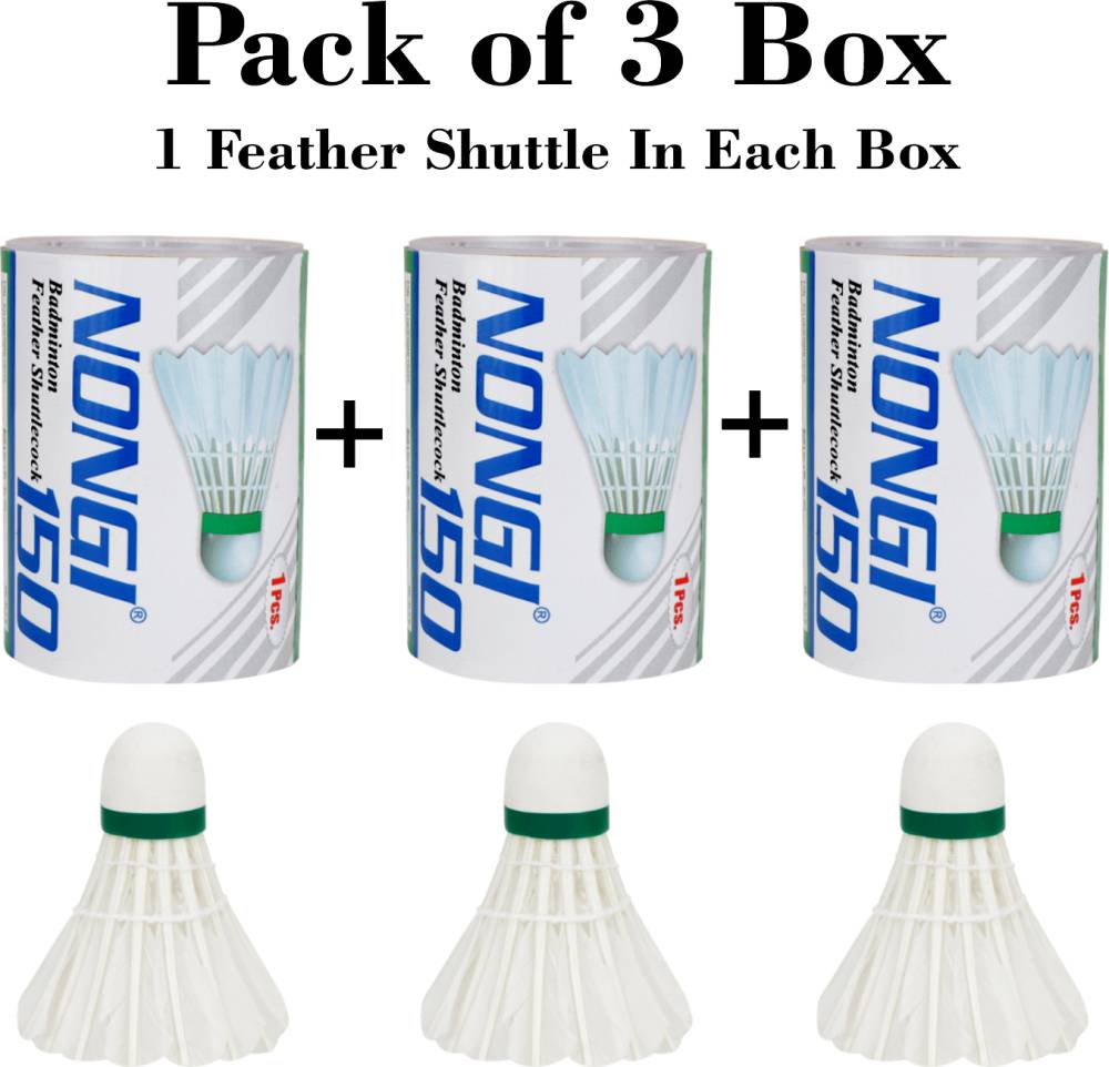 Nongi Badminton Feather Shuttlecock 3 BOX for indoor and outdoor sports Feather Shuttle  - White  (Medium, 77, Pack of 3)