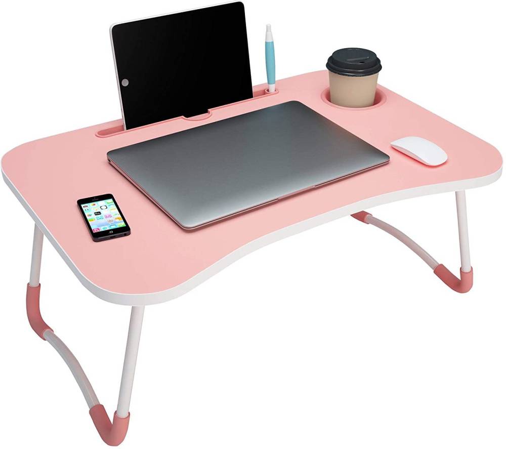 TABLEKINg Wood Portable Laptop Table  (Finish Color - Pink, Pre Assembled)