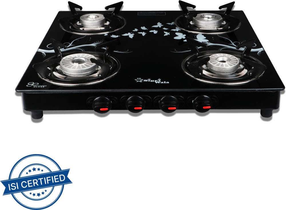 Sigri-wala Tornado Delux Design ISI Certified Glass Manual Gas Stove  (4 Burners)